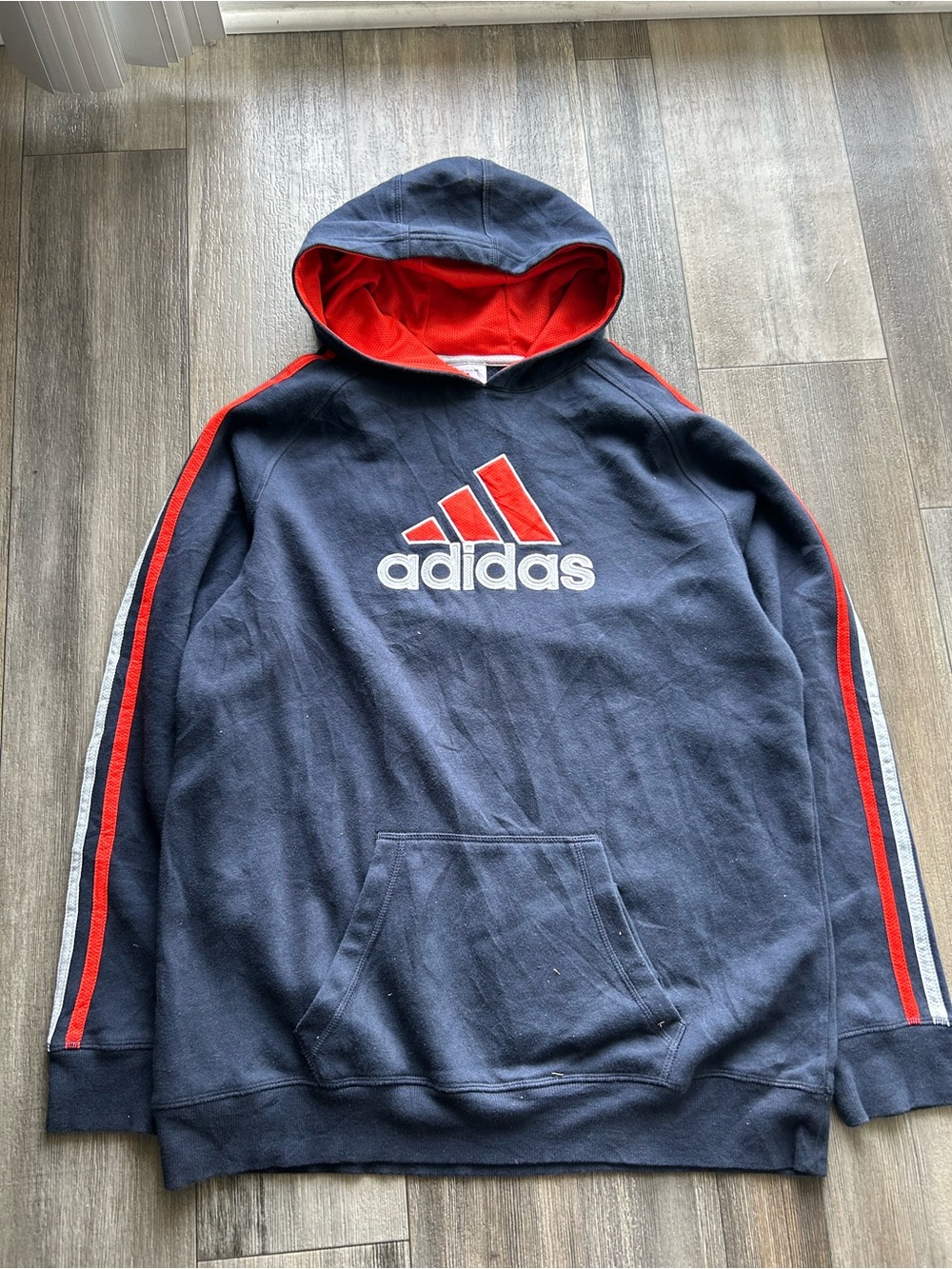 Adidas Men's Navy and Red Pullover Hoodie